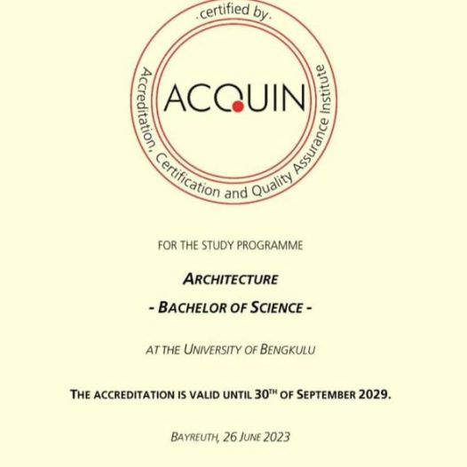 Architecture Study Program at the University of Bengkulu Achieves International Accreditation from ACQUIN: A Step Towards Global Quality Standards